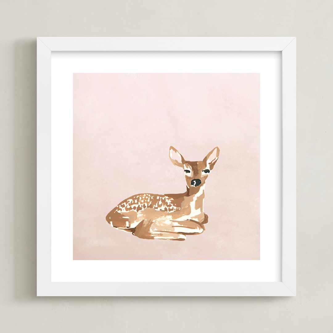 "Enchanted Deer 1" - Art Print in Blush by Teju Reval - Framed