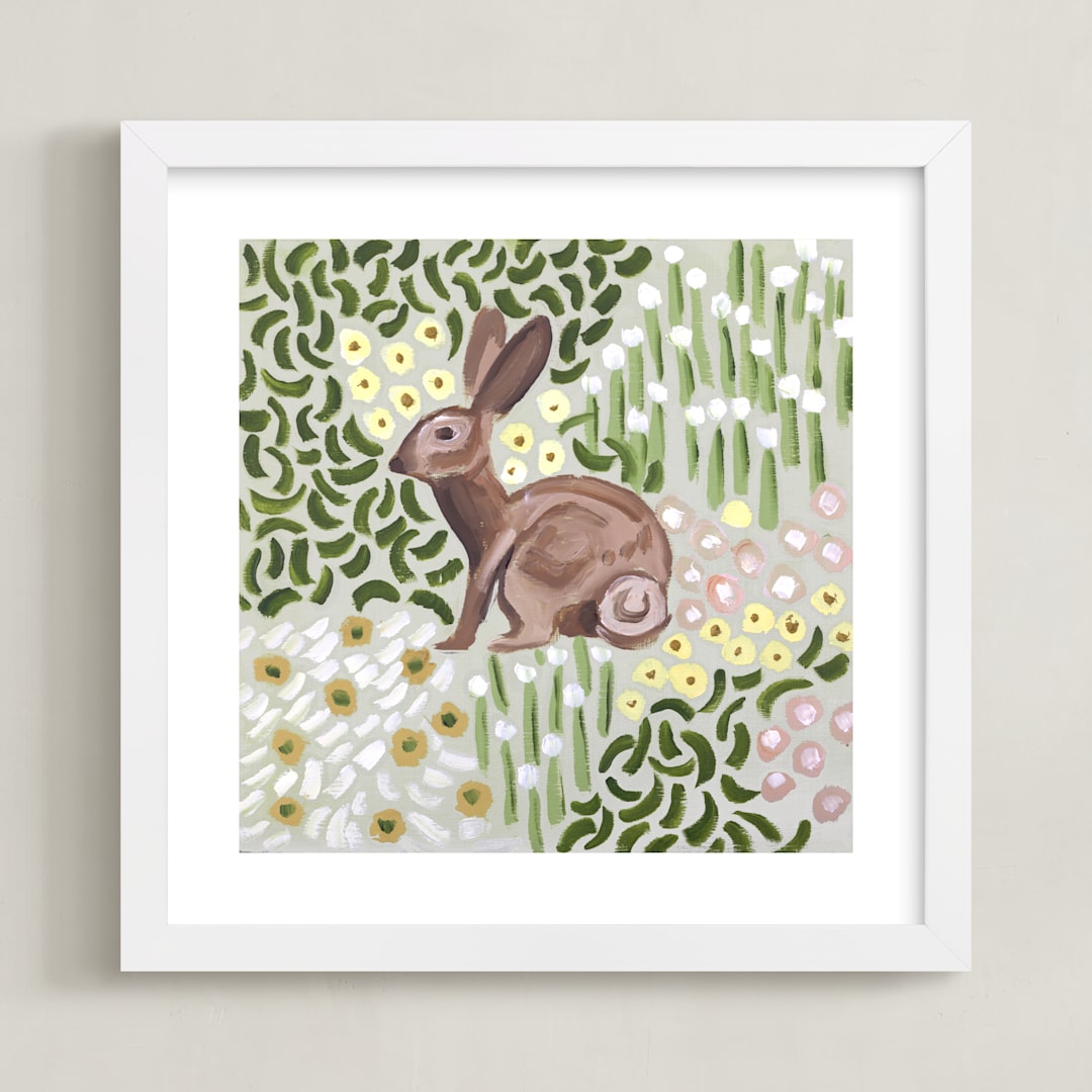 "Lone Rabbit" - Art Print in Grass by Jenny Westenhofer - Framed
