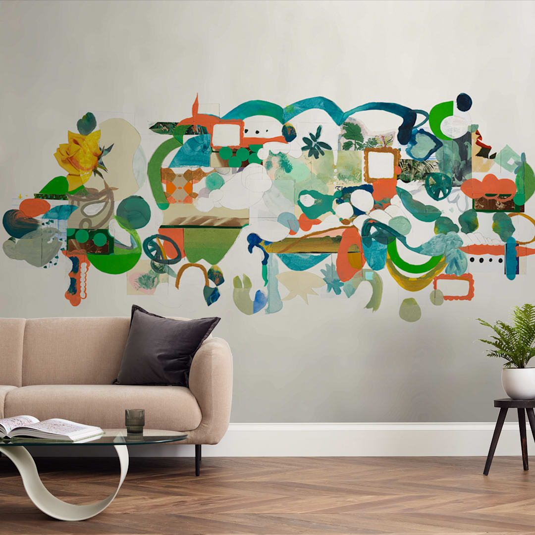 "Green Hills" - Wall Mural in Aqua by Erin McCluskey Wheeler - In a Room