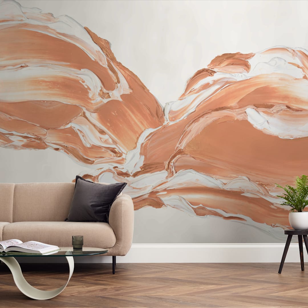 "Lost in Time" - Wall Mural in Orange by Sarah Lund - In a Room