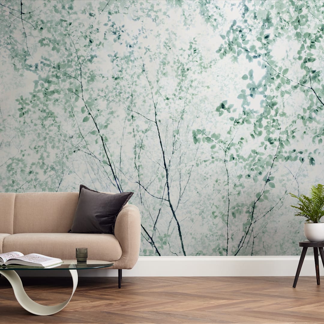 "Batik Forest" - Wall Mural in Leaf by Karen Kaul - In a Room