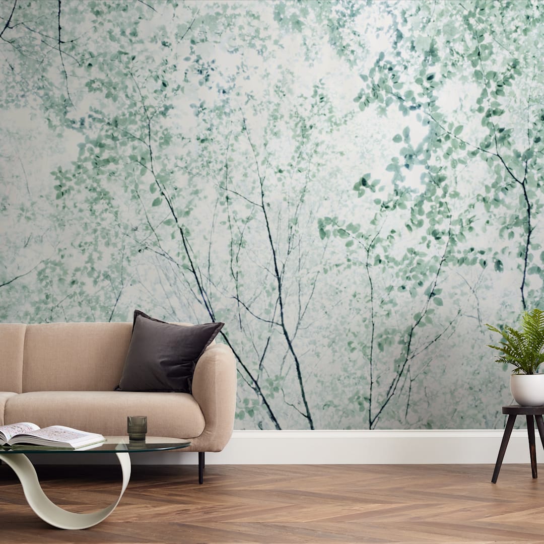 "Batik Forest" - Wall Mural in Leaf by Karen Kaul - In a Room