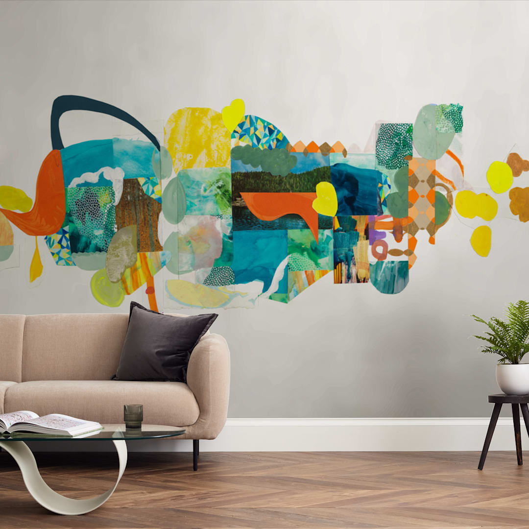 "The Lake and the Trees" - Wall Mural in Aqua by Erin McCluskey Wheeler - In a Room