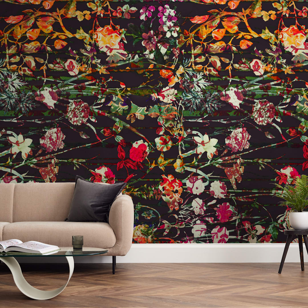"Painted midnight garden" - Wall Mural in Carbon by Teo - In a Room