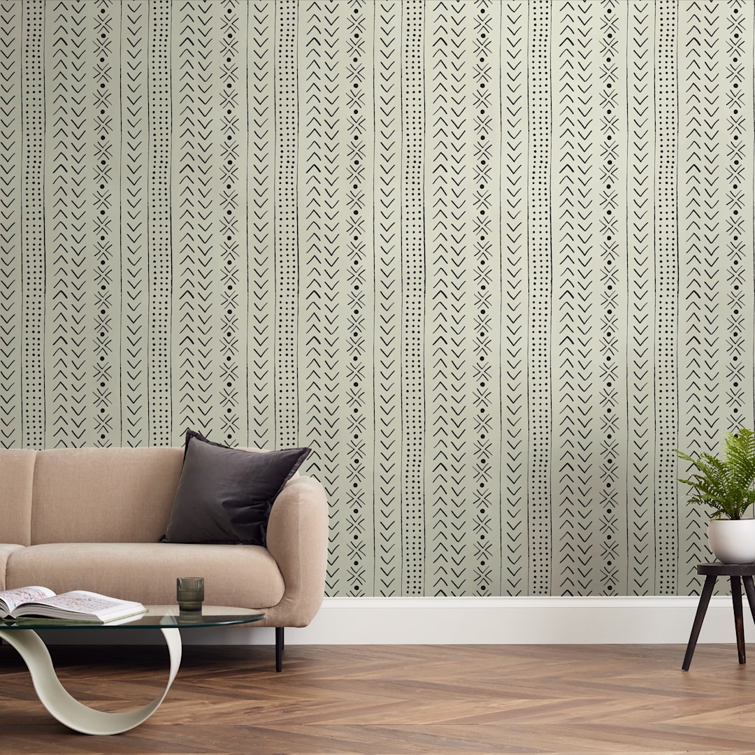 "mud cloth organic" - Wall Mural in Neutral by Erin Deegan - In a Room