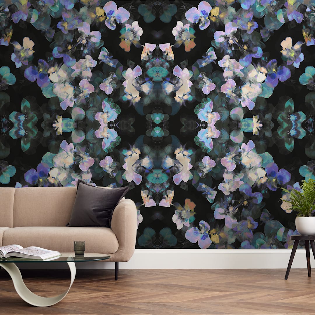 "Pansy painting - mirrores" - Wall Mural in Ocean by Oana Prints - In a Room