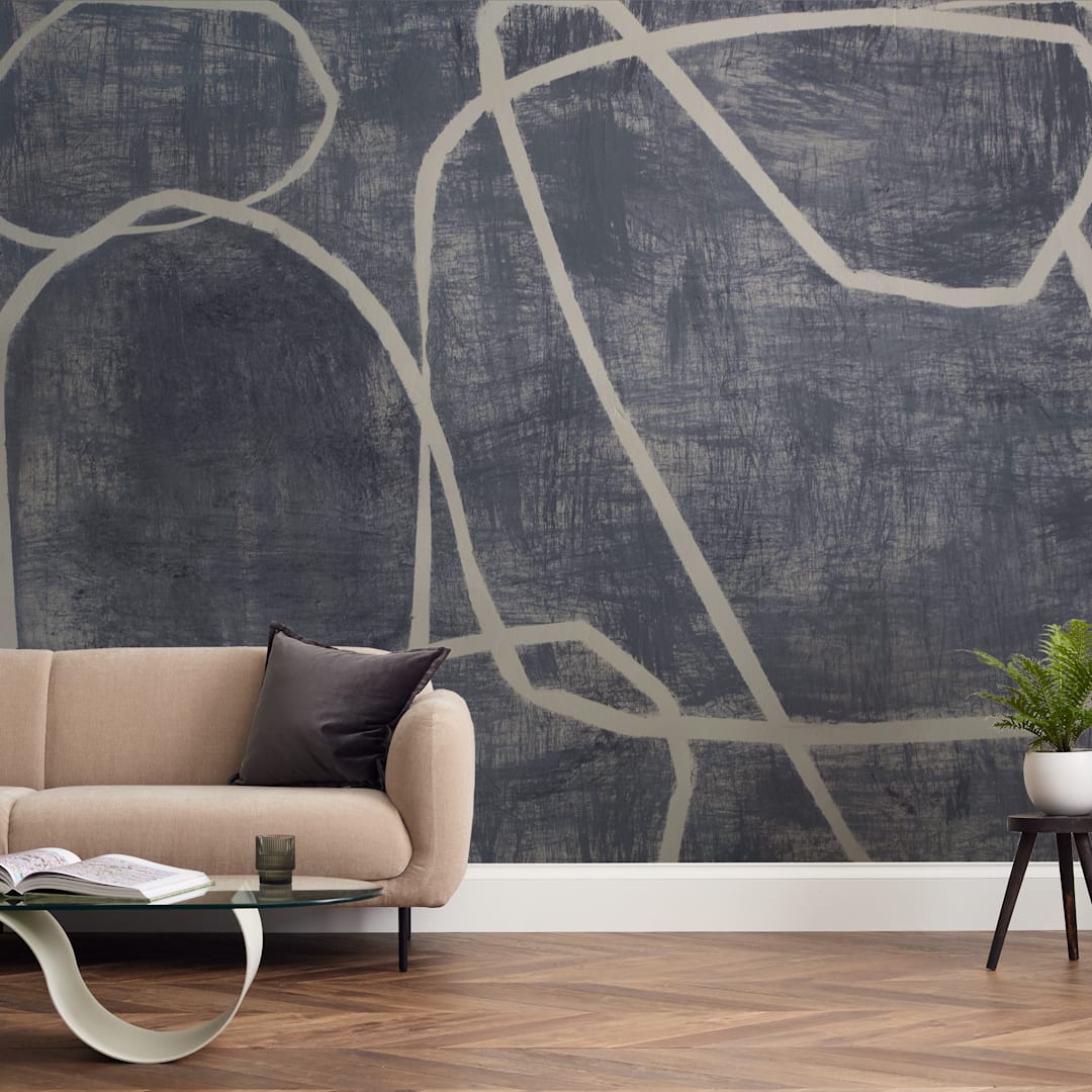 "Squiggles" - Wall Mural in Blue Grey by Camille Pietrow - In a Room