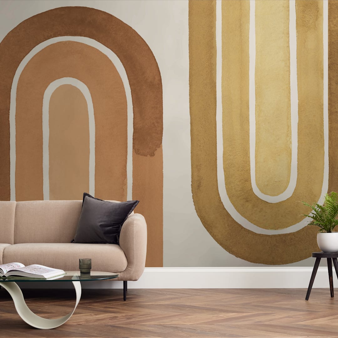 "Double Rainbow" - Wall Mural in Goldenrod by Pink House Press - In a Room