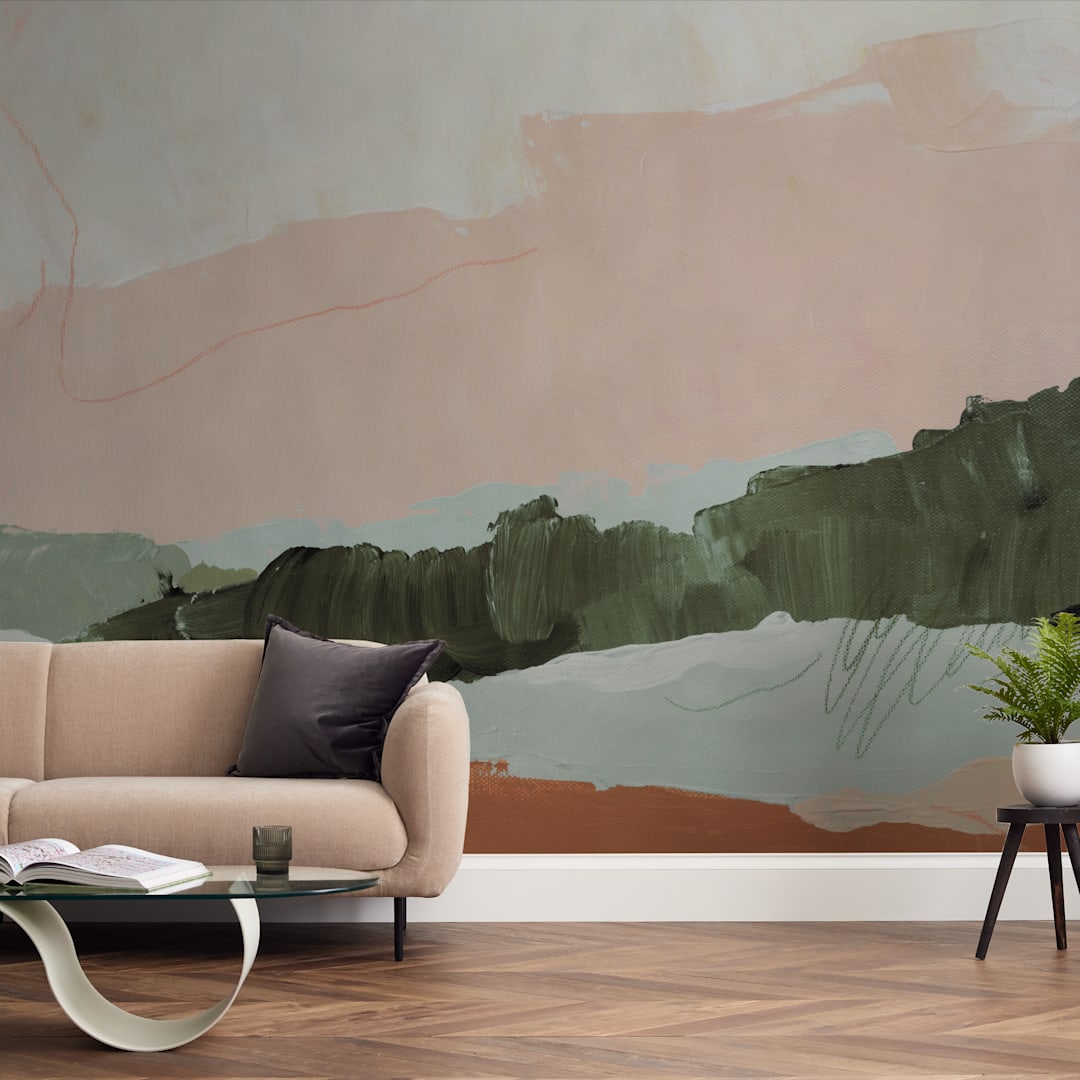 "Moving Mountains I" - Wall Mural in Earth Pink by Kayla King - In a Room