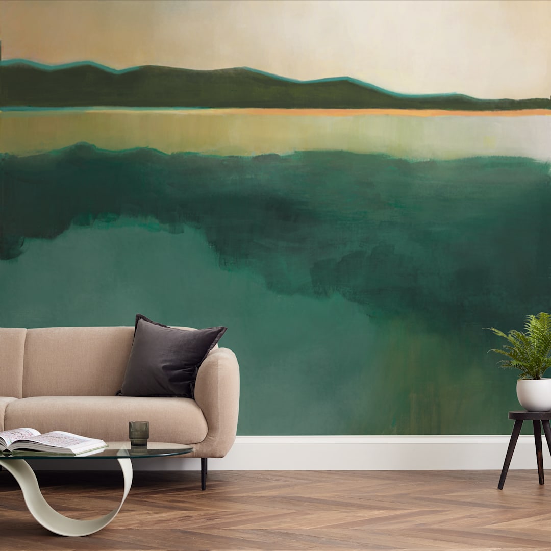 "Tranquil Harbor" - Wall Mural in Teal by AlisonJerry - In a Room