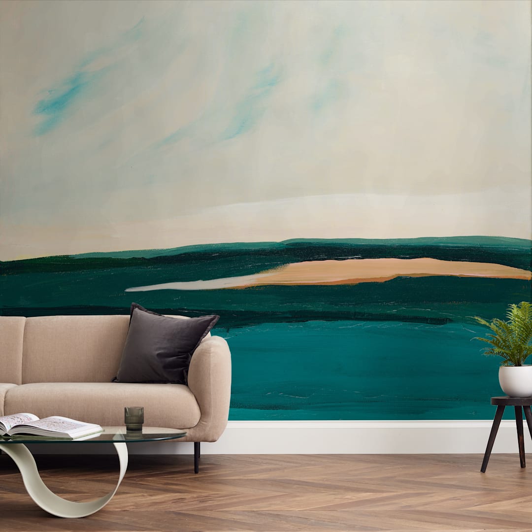 "Hawaiian Reef" - Wall Mural in Coral by Caryn Owen - In a Room