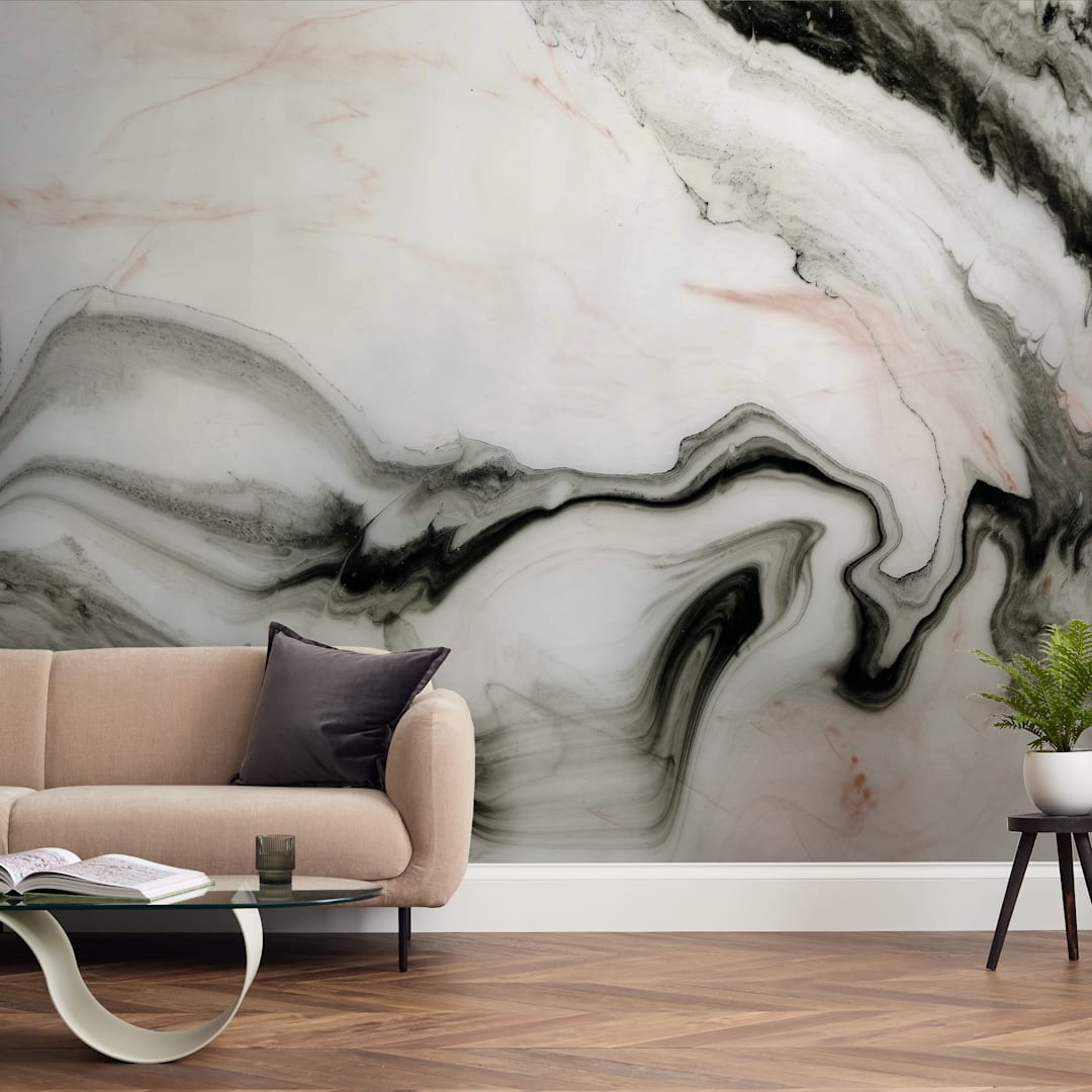 "Ethereal Marble" - Wall Mural in Peach by Melanie Severin - In a Room