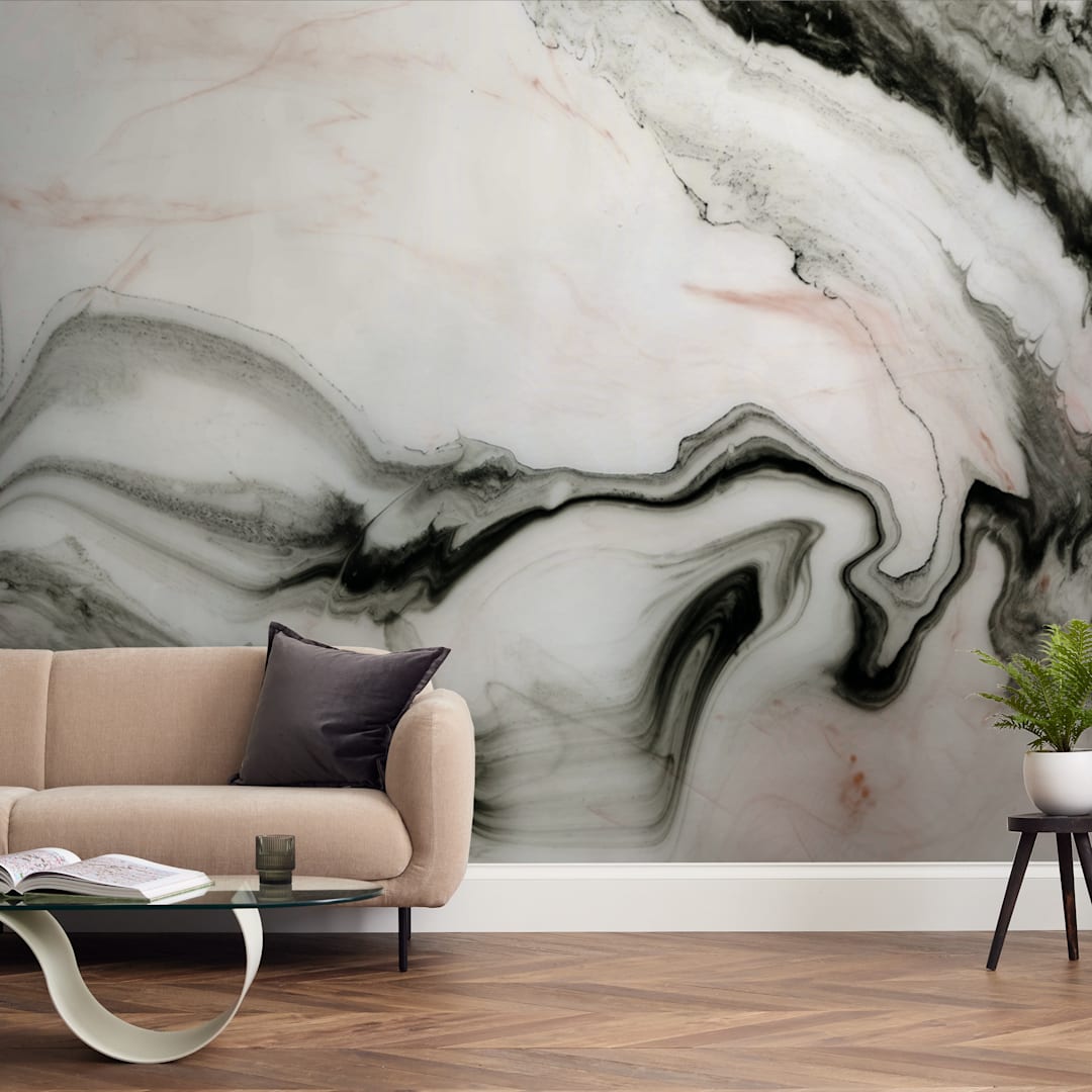 "Ethereal Marble" - Wall Mural in Peach by Melanie Severin - In a Room