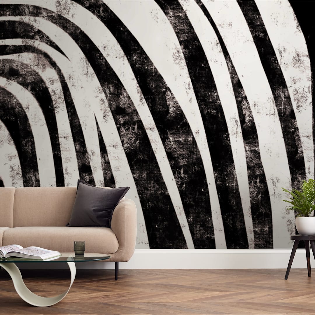 "Waterfall" - Wall Mural in charcoal by Leanne Friedberg - In a Room