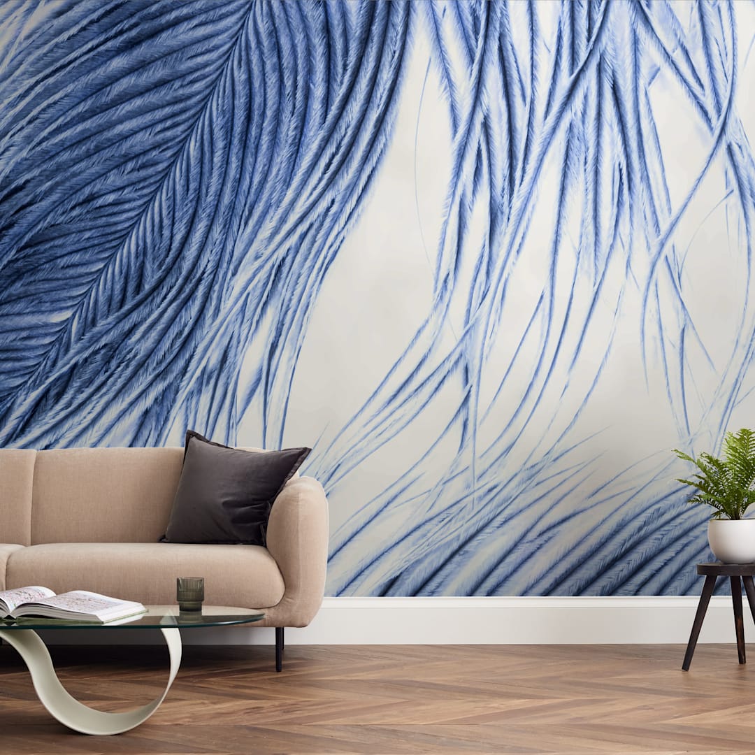 "Fine Feathered l" - Wall Mural in Sky Blue by Debra Pruskowski - In a Room
