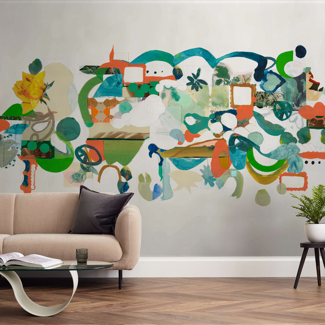 "Green Hills" - Wall Mural in Aqua by Erin McCluskey Wheeler - In a Room