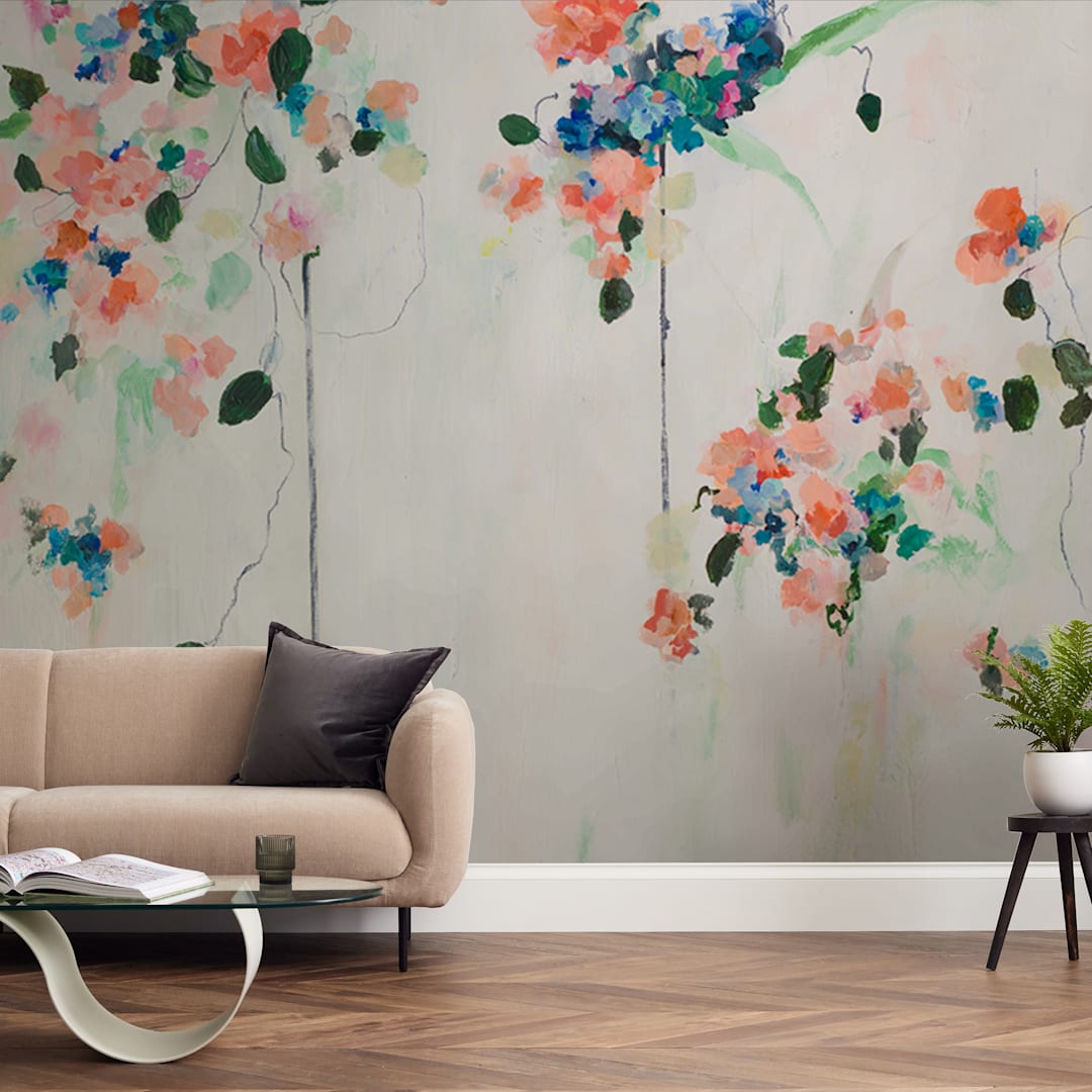 "Cascade" - Wall Mural in Peach by Sonal Nathwani - In a Room