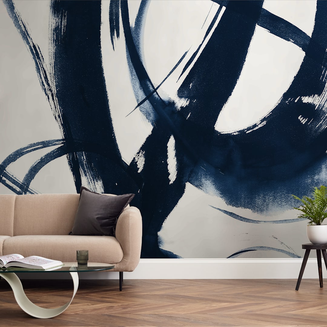 "Quietly Alive" - Wall Mural in Navy by Roann Mathias - In a Room