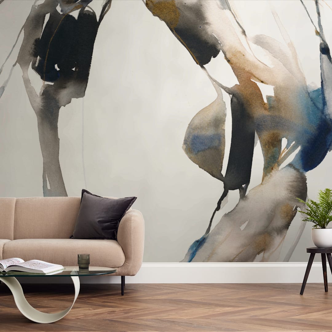 "Surrounding" - Wall Mural in grey wash by Michelle Lee - In a Room