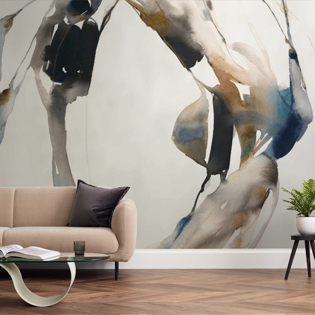 "Surrounding" - Wall Mural in grey wash by Michelle Lee - In a Room