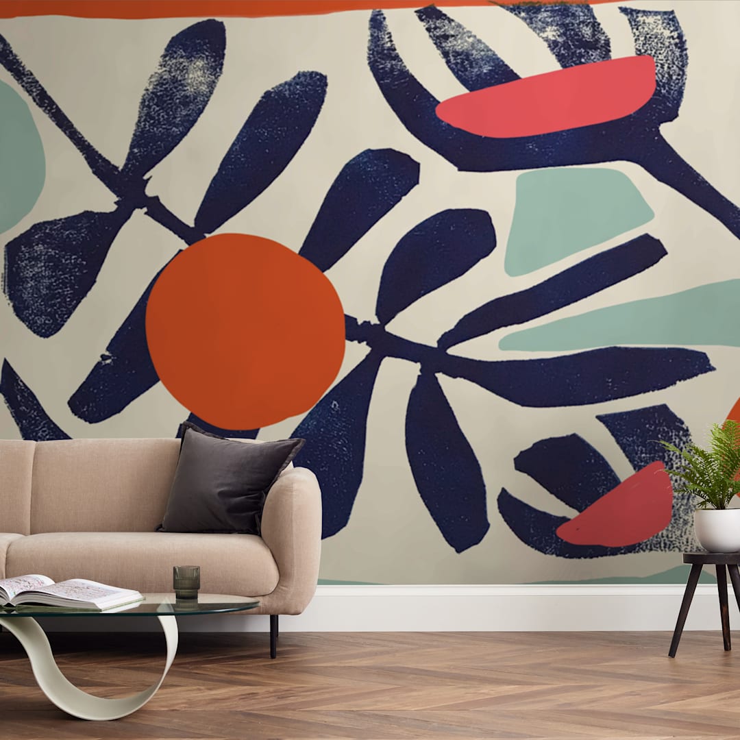 "Garden Remixed and Reimagined" - Wall Mural in Midnight Blue by Deborah Velasquez - In a Room