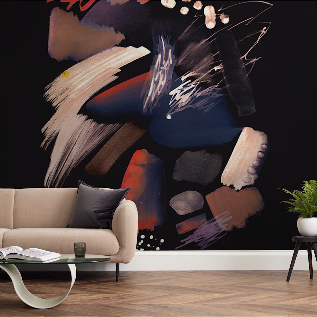 "Pastel abstract splattering" - Wall Mural in charcoal by Oana Prints - In a Room