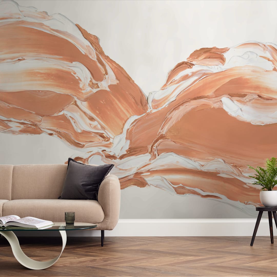 "Lost in Time" - Wall Mural in Orange by Sarah Lund - In a Room