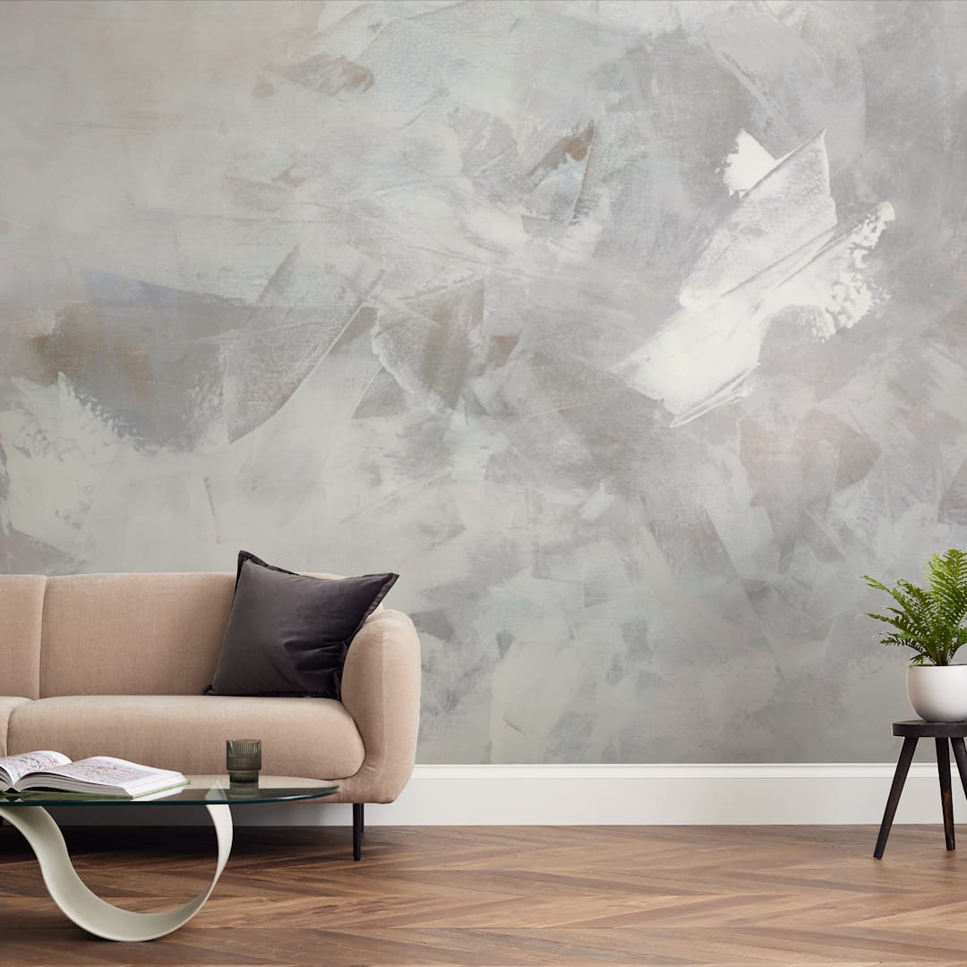"Melody in White" - Wall Mural in misty grey by Teodora Guererra - In a Room