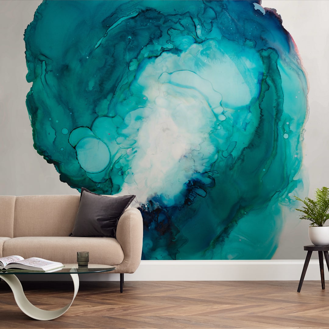 "Akaw" - Wall Mural in Aqua by Itsy Belle Studio - In a Room