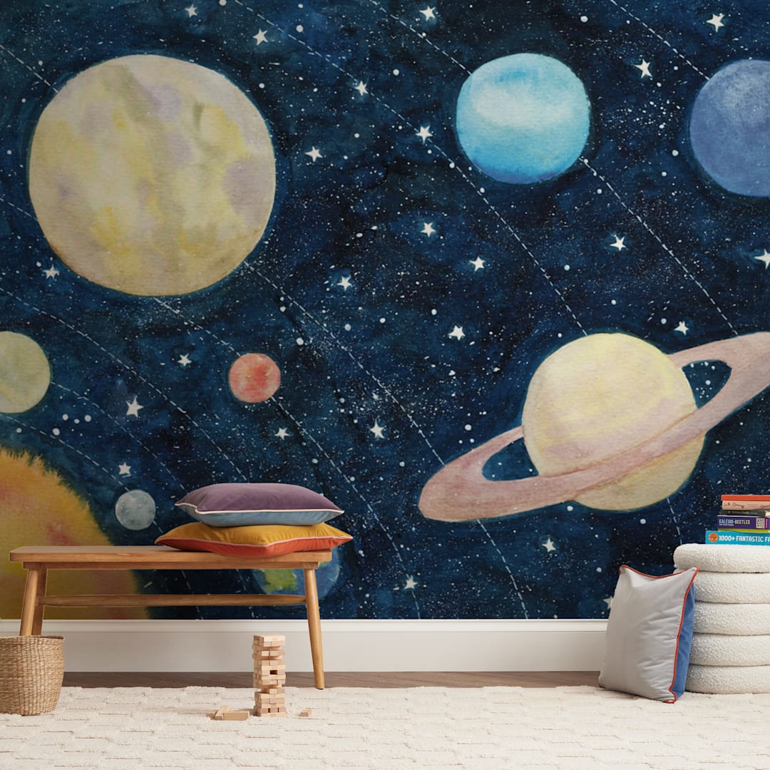 "Solar System" - Wall Mural in Starlight by Alexandra Dzh - In a Room