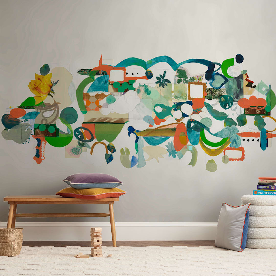 "Green Hills" - Wall Mural in Aqua by Erin McCluskey Wheeler - In a Room