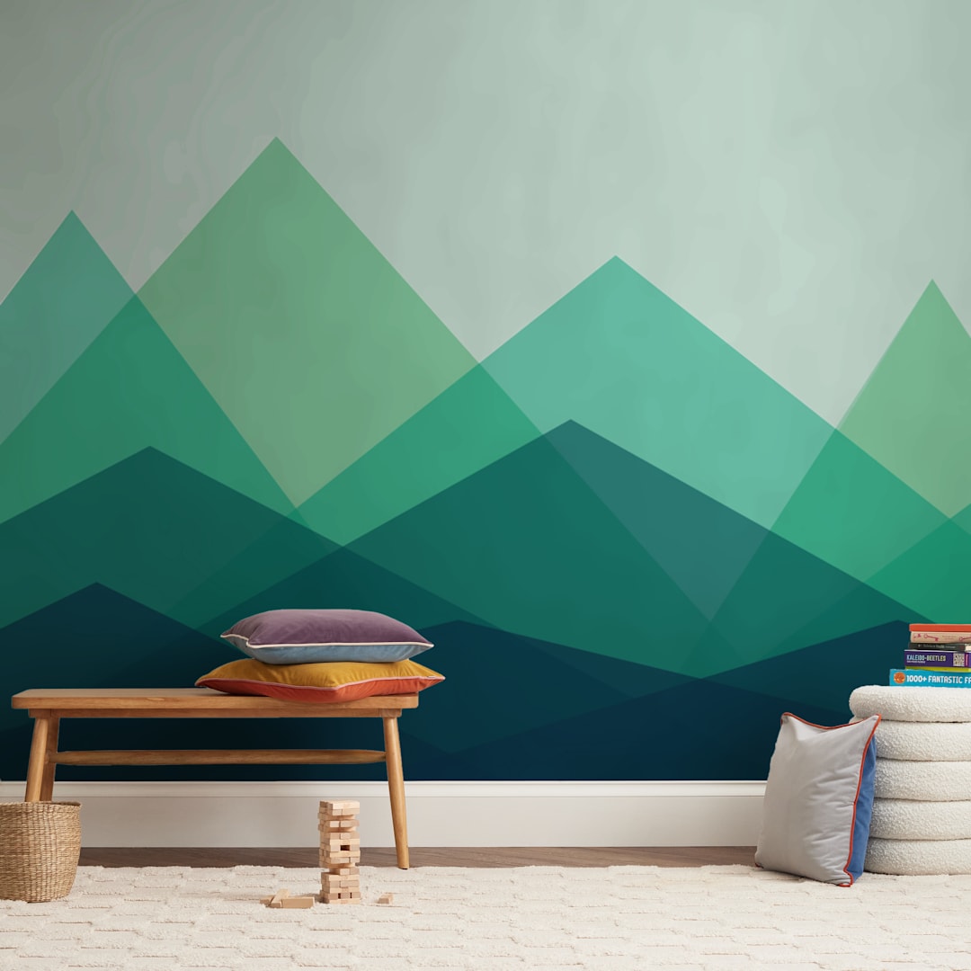 "Tranquil Mountains" - Wall Mural in White by Kelsey McPherson - In a Room