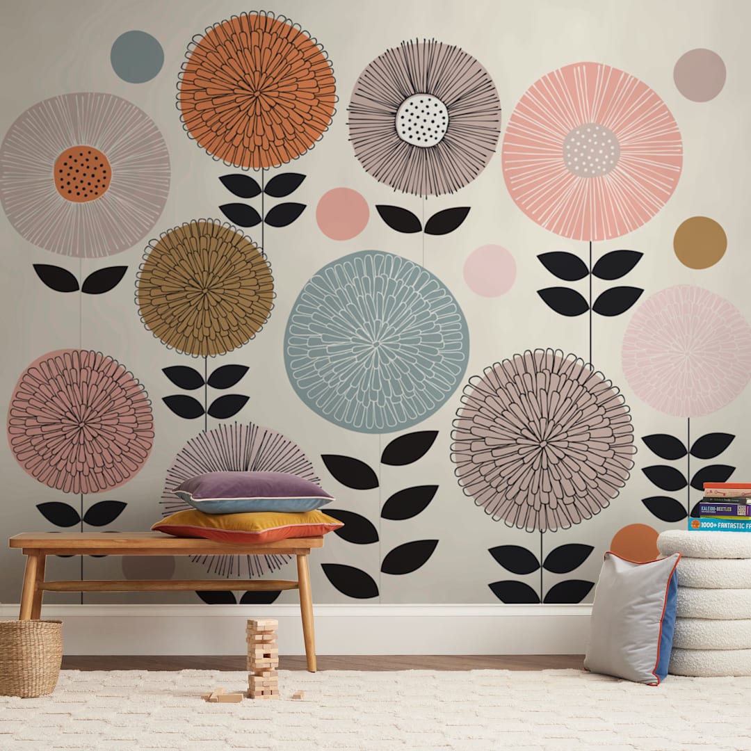 "Mid Century Garden" - Wall Mural in Burnt Orange by Jocelyn Proust - In a Room