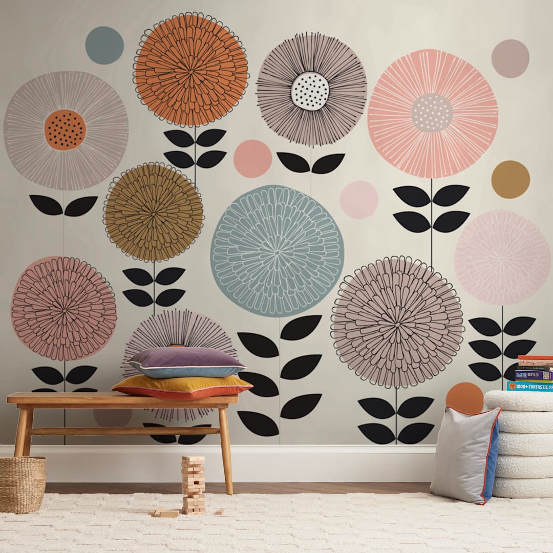 "Mid Century Garden" - Wall Mural in Burnt Orange by Jocelyn Proust - In a Room