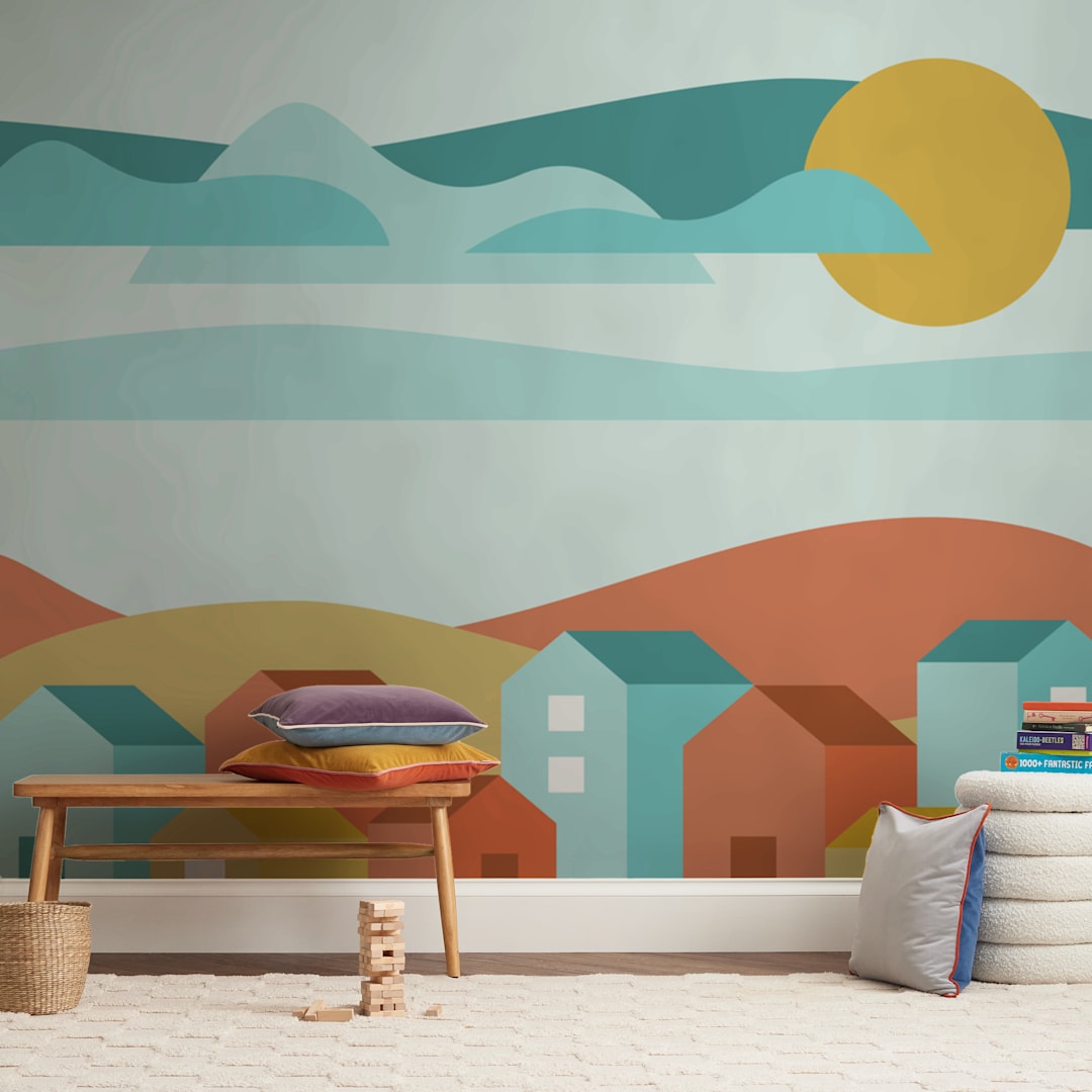 "Little Village" - Wall Mural in White by Kat Jackson - In a Room