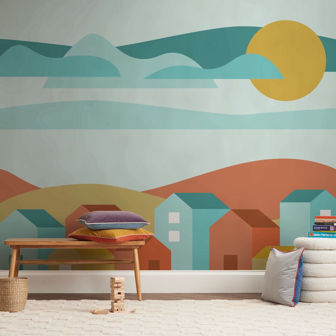 "Little Village" - Wall Mural in White by Kat Jackson - In a Room