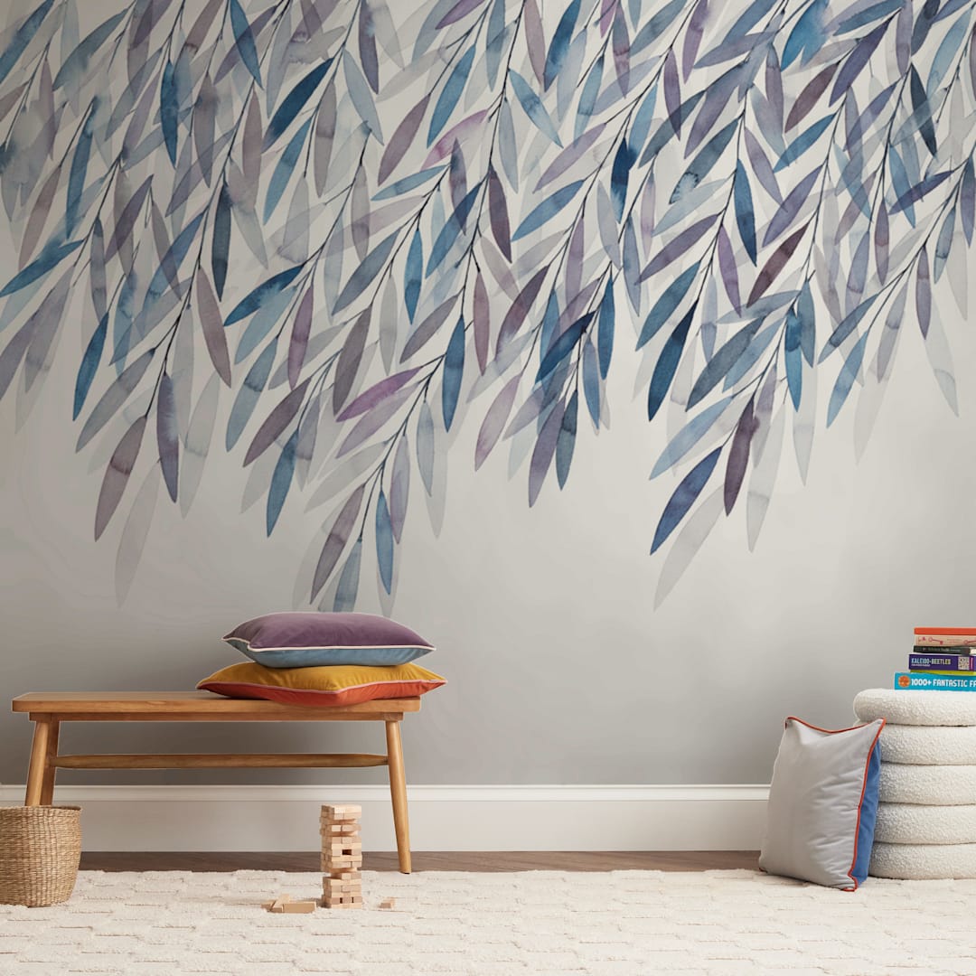 "Dreaming of Leaves" - Wall Mural in White by Priscilla Lee - In a Room