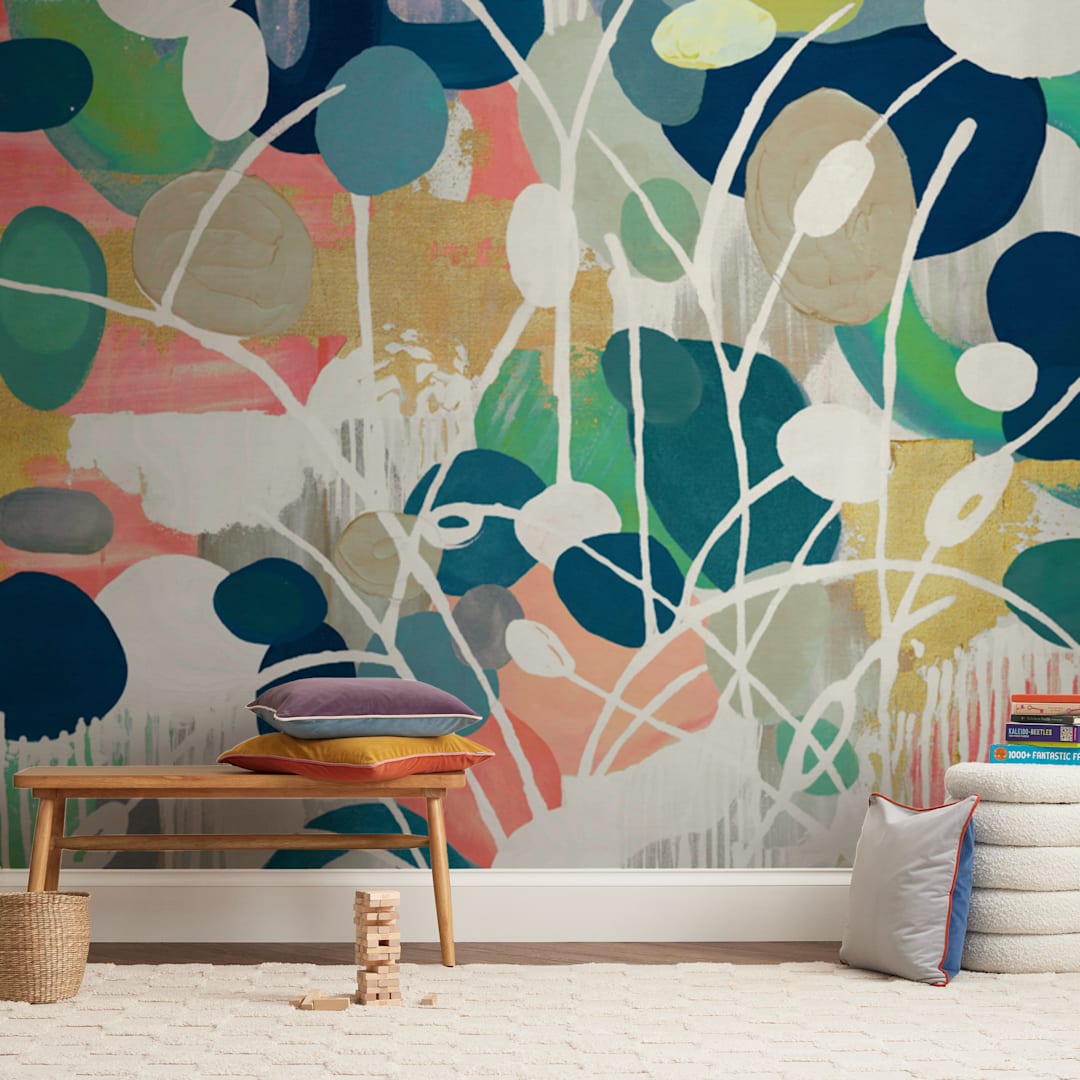 "Summer Rising" - Wall Mural in Aqua by Nancy Ramirez - In a Room