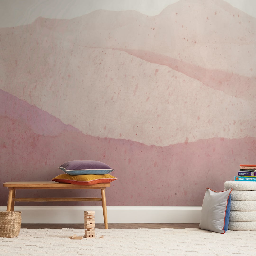 "Mountain Range" - Wall Mural in Pink by Sadie Holden - In a Room