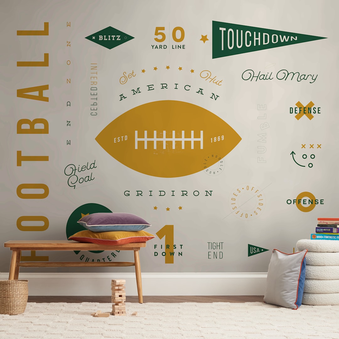 "American Football Vocab" - Wall Mural in White by Dana Beckwith - In a Room
