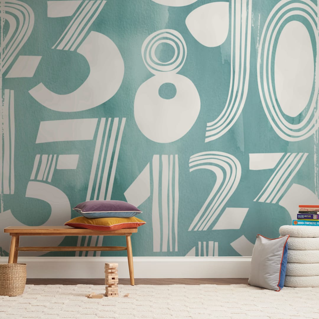 "Linear Counts" - Wall Mural in White by Daniela - In a Room