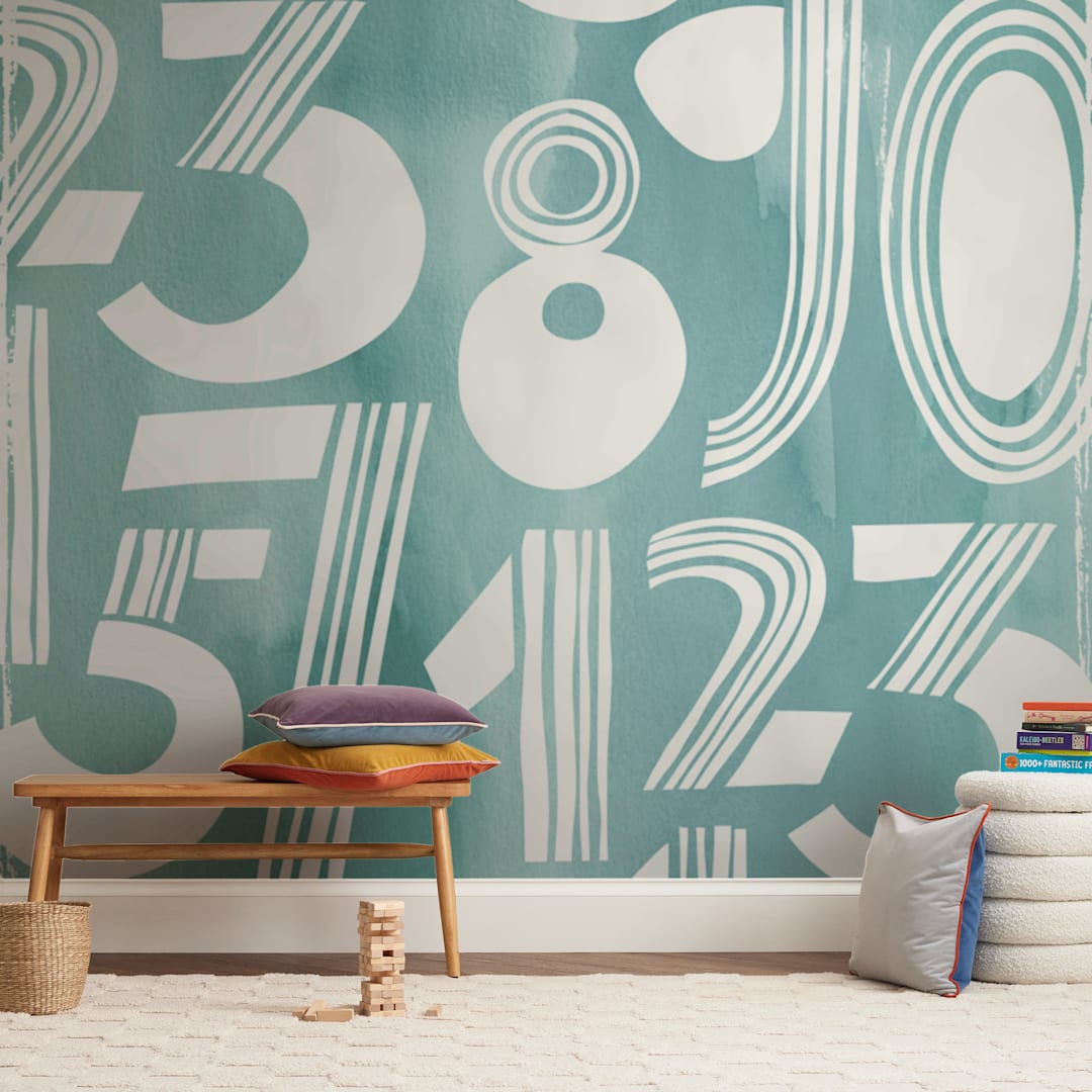 "Linear Counts" - Wall Mural in White by Daniela - In a Room