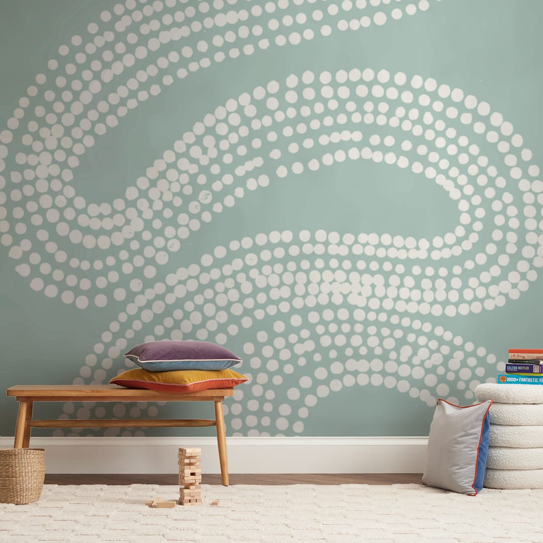 "River of Dots" - Wall Mural in White by Jorey Hurley - In a Room