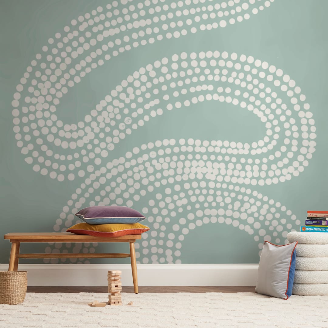 "River of Dots" - Wall Mural in White by Jorey Hurley - In a Room