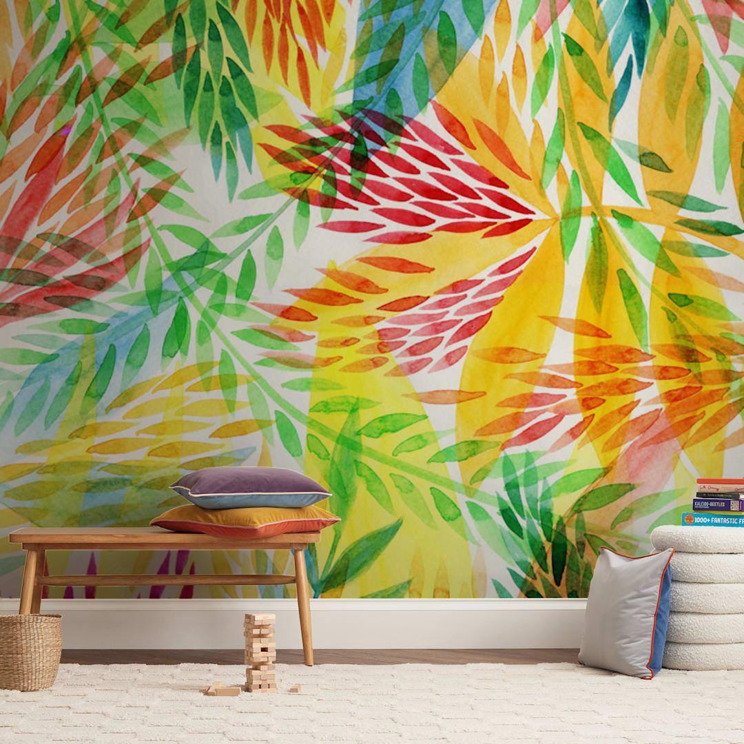 "Tropical" - Wall Mural in White by Alexandra Dzh - In a Room