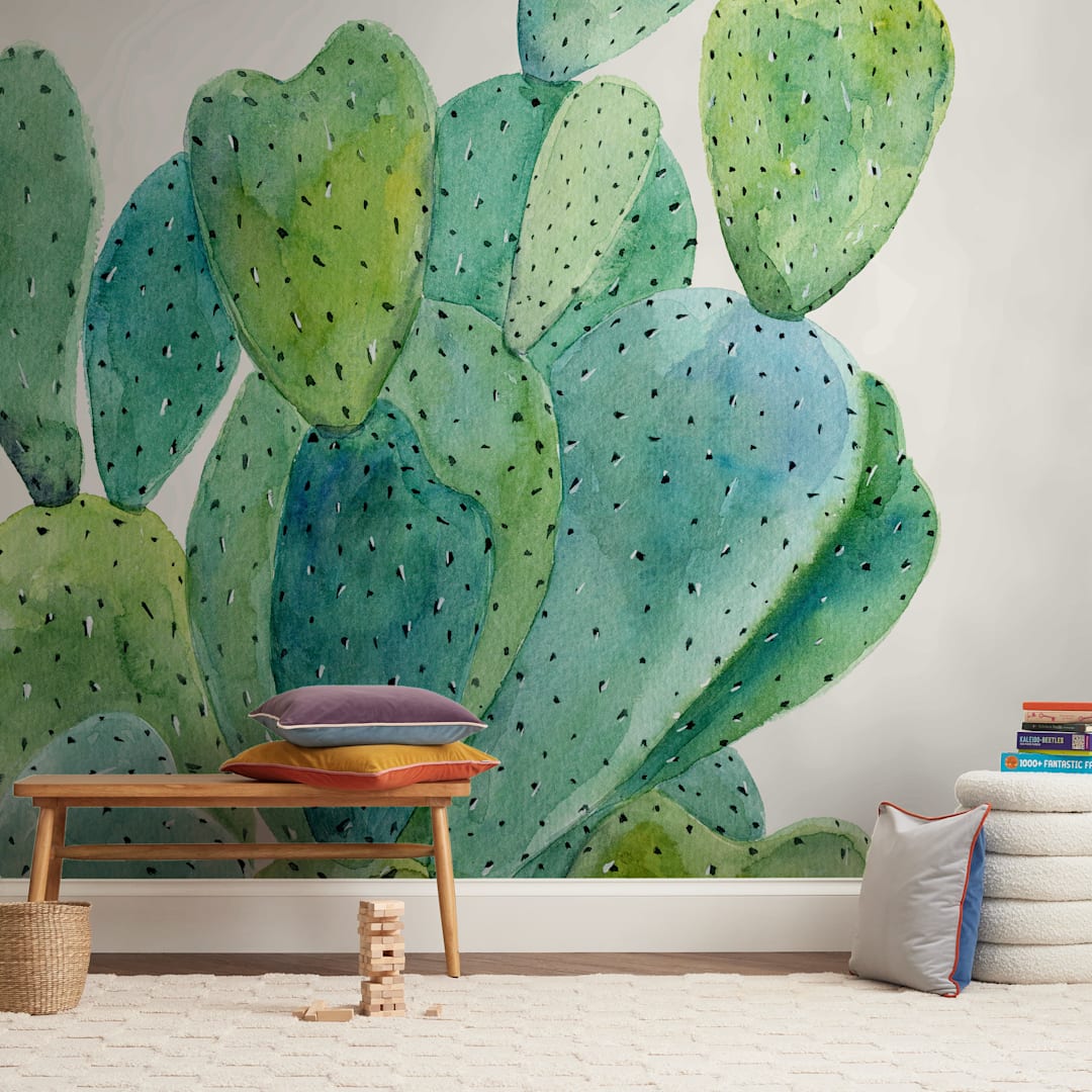 "Cacti" - Wall Mural in White by Alexandra Dzh - In a Room
