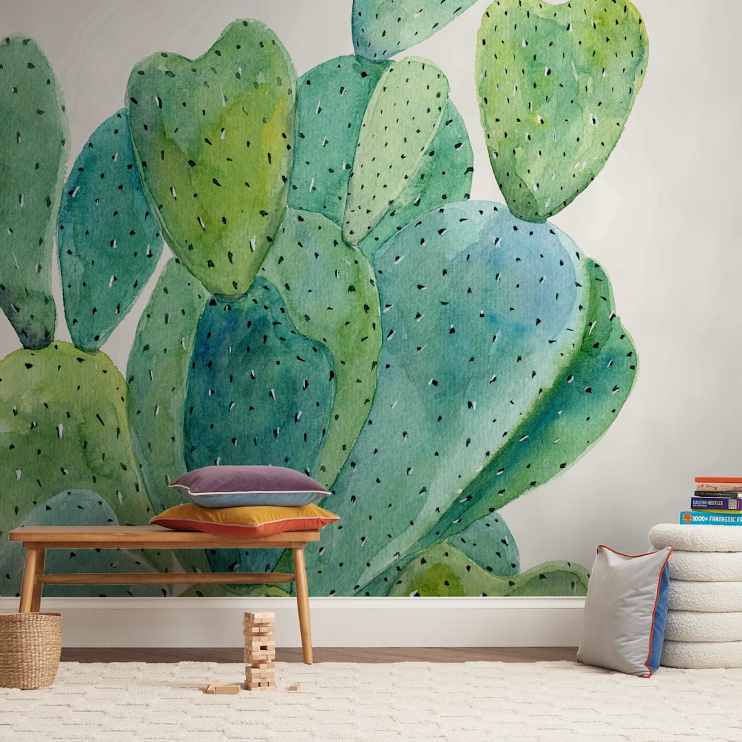 "Cacti" - Wall Mural in White by Alexandra Dzh - In a Room