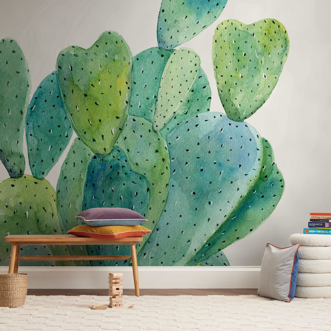 "Cacti" - Wall Mural in White by Alexandra Dzh - In a Room