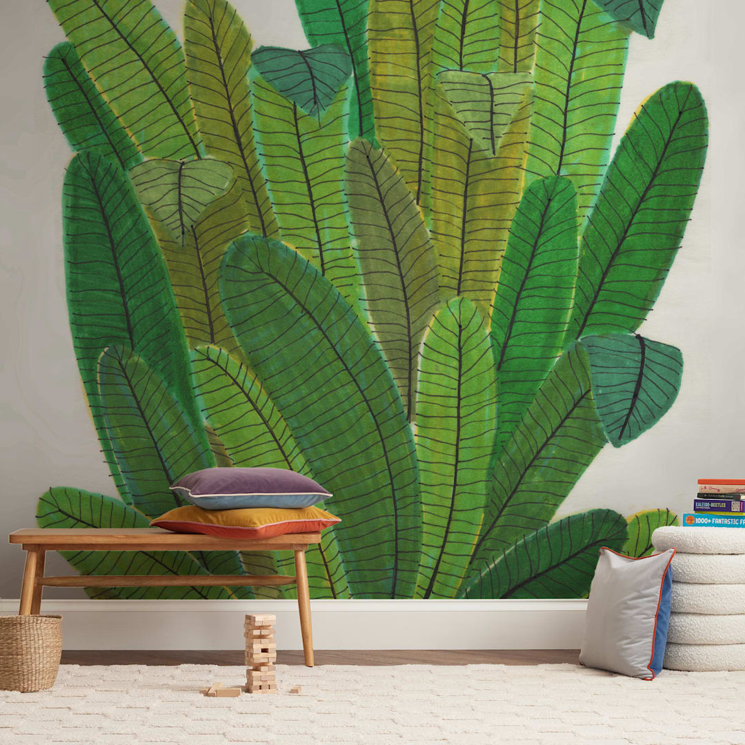 "Banana Leaf Bouquet" - Wall Mural in White by Madeline Trait - In a Room