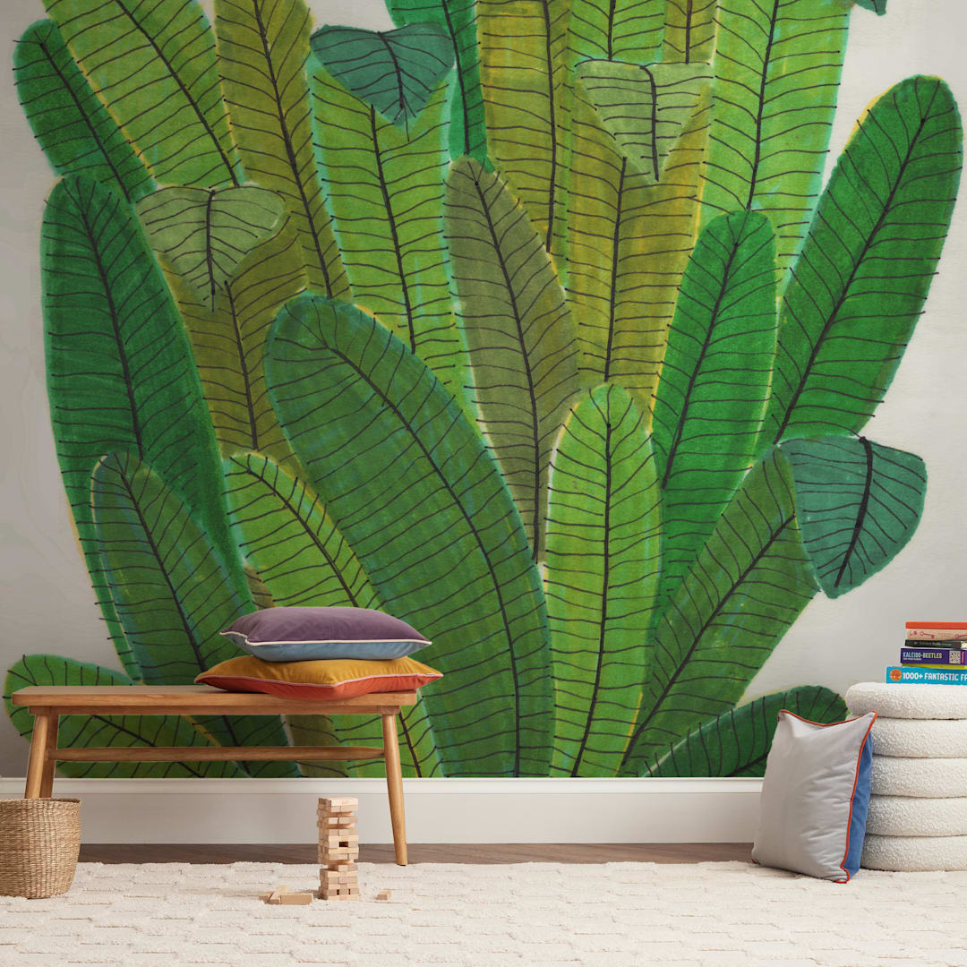 "Banana Leaf Bouquet" - Wall Mural in White by Madeline Trait - In a Room